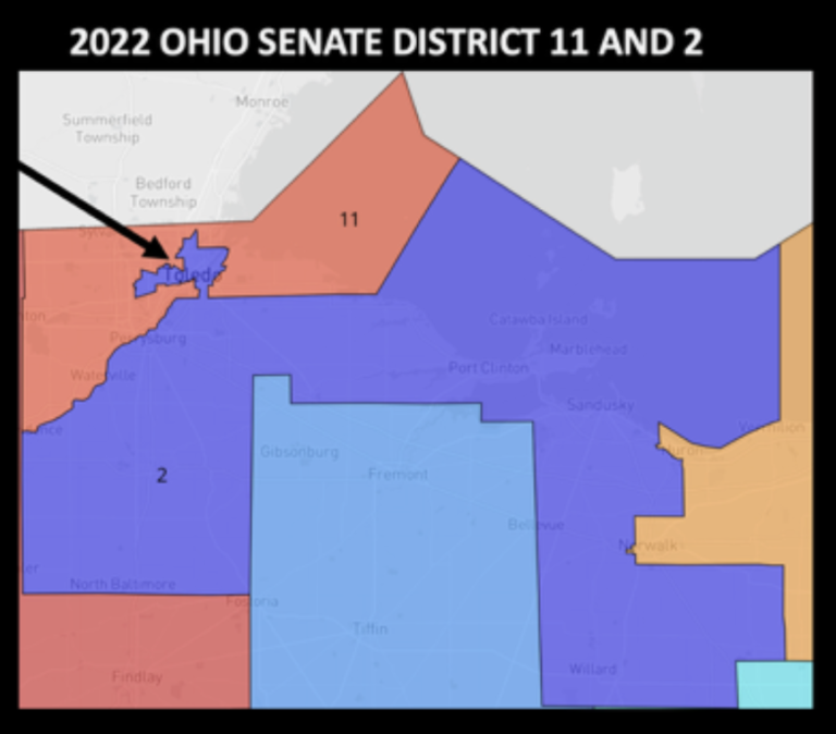 Gerrymandering graphic showing Ohio's districts 11 and 12, and the weird ways they are drawn